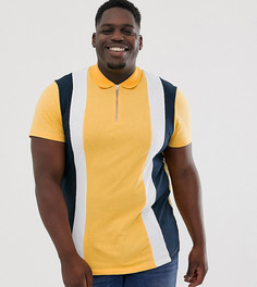 Желтая футболка-поло с вертикальными вставками и воротом на молнии ASOS DESIGN Plus-Желтый