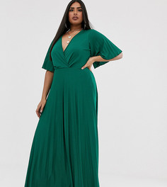 Платье-кимоно макси с плиссировкой ASOS DESIGN Curve-Зеленый