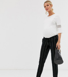 Черные суженные книзу брюки в полоску для беременных Mamalicious-Черный Mama.Licious