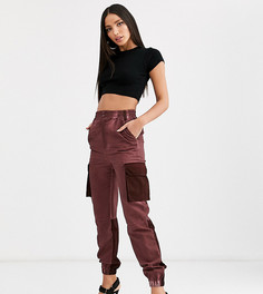 Брюки в стиле милитари с маслянистым эффектом ASOS DESIGN Tall-Красный