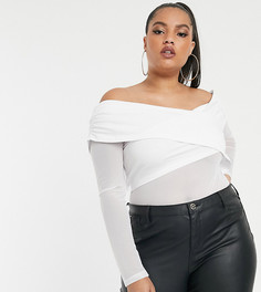 Белое боди с открытыми плечами и сетчатыми рукавами ASOS DESIGN Curve-Белый