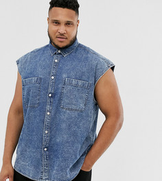 Джинсовая oversize-рубашка без рукавов с эффектом кислотной стирки ASOS DESIGN Plus-Синий
