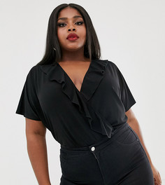 Черное боди с запахом и оборками ASOS DESIGN Curve-Черный