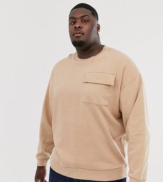 Бежевый oversize-свитшот с карманом на груди в стиле милитари ASOS DESIGN Plus