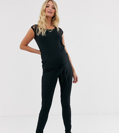 Трикотажный комбинезон с кружевом Mamalicious maternity-Черный Mama.Licious