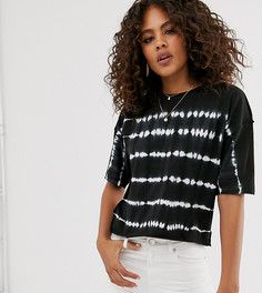 Укороченная футболка прямого кроя с полосками в стиле тай-дай и наружными швами ASOS DESIGN Tall-Черный
