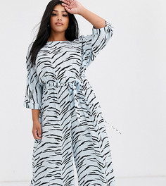 Комбинезон с тигровым принтом и завязкой на талии ASOS DESIGN Curve-Мульти