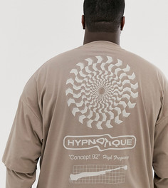 Oversize-футболка с длинными двухслойными рукавами и абстрактным принтом ASOS DESIGN Plus-Коричневый