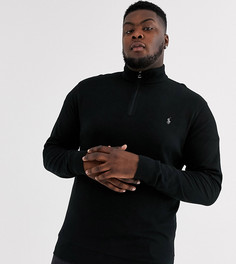 Черный трикотажный свитшот с молнией и логотипом Ralph Lauren Big & Tall