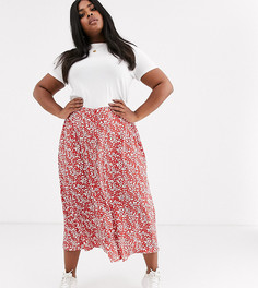 Юбка мидакси на пуговицах с цветочным принтом в винтажном стиле New Look Curve-Красный