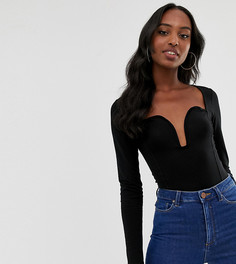 Боди с длинными рукавами и глубоким вырезом ASOS DESIGN Tall-Черный