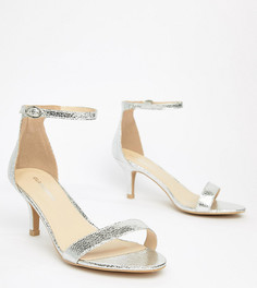 Серебристые босоножки на каблуке для широкой стопы Glamorous-Серебряный