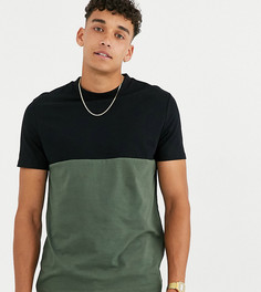 Футболка цвета хаки с контрастной вставкой ASOS DESIGN Tall-Черный