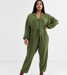 Свободный комбинезон в стиле милитари на пуговицах ASOS DESIGN Curve-Зеленый
