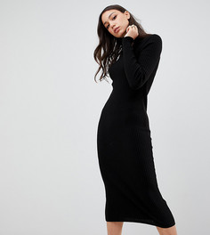 Платье миди в рубчик с высоким воротником ASOS DESIGN Tall-Черный
