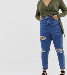 Синие джинсы скинни в винтажном стиле с рваной отделкой New Look Curve-Синий