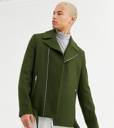 Байкерская куртка с поясом цвета хаки с добавлением шерсти ASOS DESIGN Tall-Зеленый
