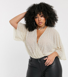 Боди с запахом и отделкой искусственным жемчугом ASOS DESIGN Curve-Белый