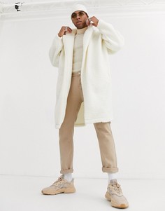 Бежевое плюшевое oversized-пальто ASOS DESIGN-Бежевый
