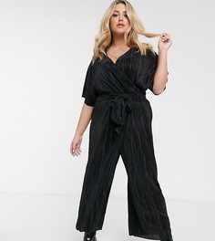 Плиссированный комбинезон с запахом ASOS DESIGN Curve-Черный