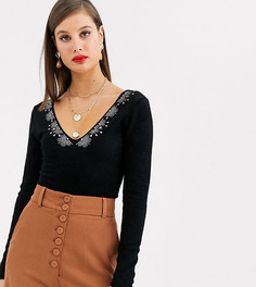 Боди с отделкой стразами ASOS DESIGN Tall-Черный