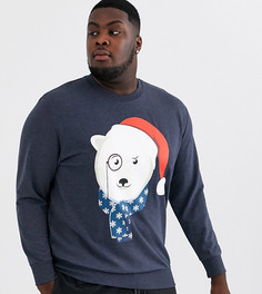 Свитшот с новогодним рисунком полярного медведя Jack & Jones Plus-Темно-синий