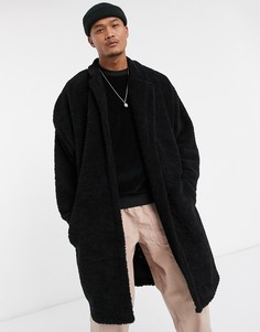 Черное плюшевое oversized-пальто ASOS DESIGN-Черный