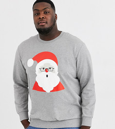 Новогодний свитшот с принтом Санты Jack & Jones Plus-Серый