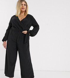 Комбинезон с запахом и поясом ASOS DESIGN Curve-Черный