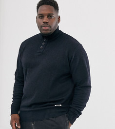 Темно-синий меланжевый джемпер с воротом на пуговицах Duke king size