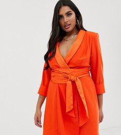 Платье-смокинг мини с поясом ASOS DESIGN Curve-Черный