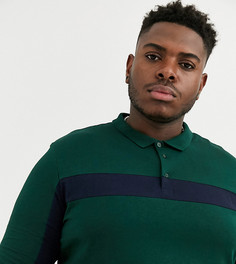 Зеленая футболка-поло с длинными рукавами и контрастными вставками ASOS DESIGN Plus-Зеленый