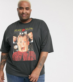 Новогодняя oversize-футболка с принтом "Home Alone" ASOS DESIGN Plus-Серый