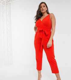 Комбинезон с запахом и поясом ASOS DESIGN Curve-Красный