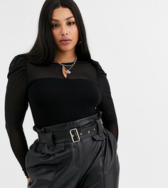 Черное боди с сетчатыми рукавами Vero Moda Curve-Черный