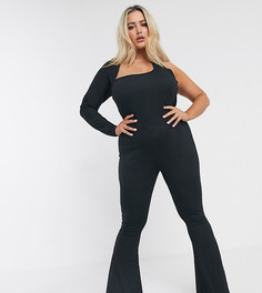 Трикотажный комбинезон в рубчик на одно плечо ASOS DESIGN Curve-Черный