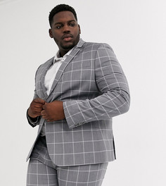 Светло-серый супероблегающий пиджак в клетку ASOS DESIGN Plus