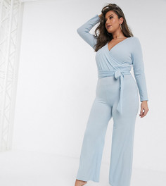 Комбинезон в рубчик с запахом и поясом ASOS DESIGN Curve-Красный
