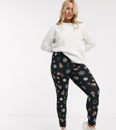Леггинсы с новогодним принтом ASOS DESIGN Curve-Мульти