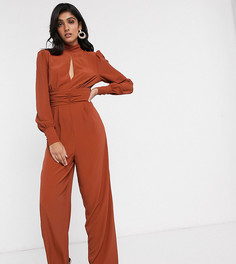 Комбинезон с присборенной талией и разрезом ASOS DESIGN Tall-Красный
