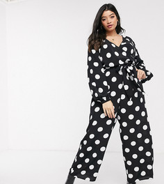 Комбинезон в горошек с запахом ASOS DESIGN Curve-Мульти