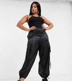Атласные брюки с ремешками ASOS DESIGN Curve-Черный