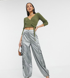 Атласные брюки с ремешками ASOS DESIGN Tall-Серый