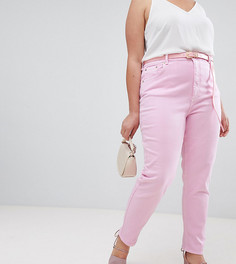 Розовые джинсы слим в винтажном стиле с поясом ASOS DESIGN Curve Farleigh-Розовый