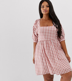 Свободное платье мини в клетку с квадратным вырезом ASOS DESIGN Curve-Мульти