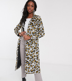Пальто с леопардовым принтом Brave Soul Tall-Серый