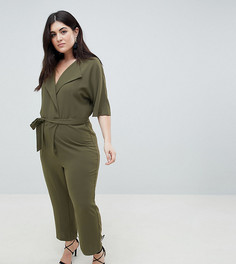 Комбинезон с запахом и поясом ASOS DESIGN Curve-Зеленый