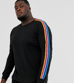 Черная свободная футболка с длинным рукавом и разноцветными полосками ASOS DESIGN Plus-Черный