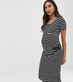 Облегающее платье в черно-белую полоску с запахом Bluebelle Maternity-Мульти