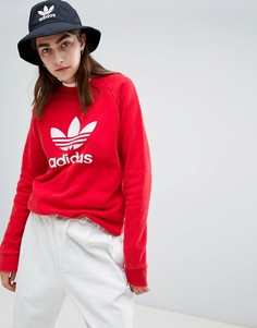 Красный свитшот с круглым вырезом и логотипом adidas Originals